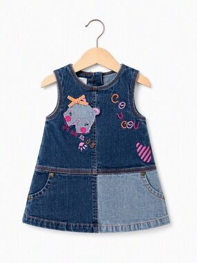 Vintage Y2K Retro Petite Coquine Coquette Embroidered Denim Dress French 6M